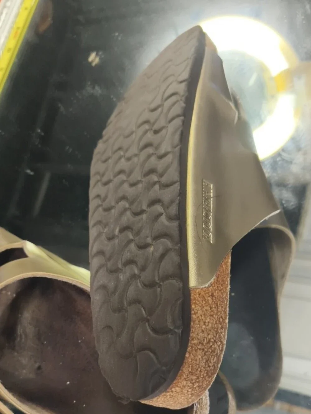 Birkenstock Mens 11 Double-Buckle Sandals in Metallic Gold